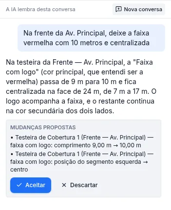 Painel de IA do Preobra com um pedido, a explicação e as mudanças propostas